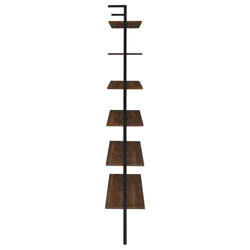 Walnut 6-Shelf Wall Bookcase, Black Metal Frame, 96