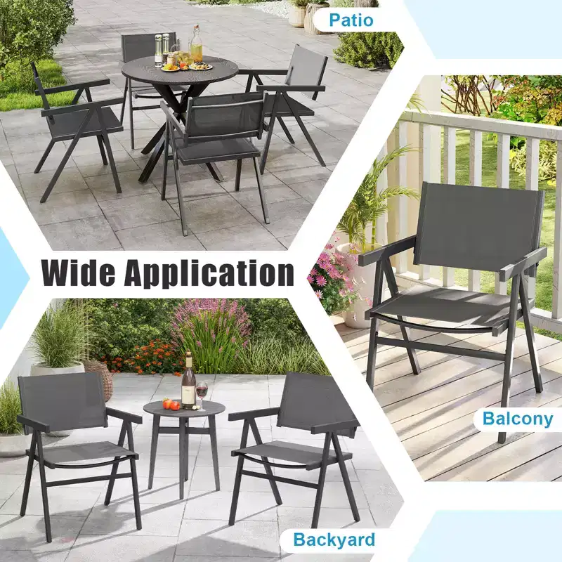 Costway Patio Chairs Set of 2/4 w/Breathable Fabric Seat & Tilt Backrest Comfy Armrest