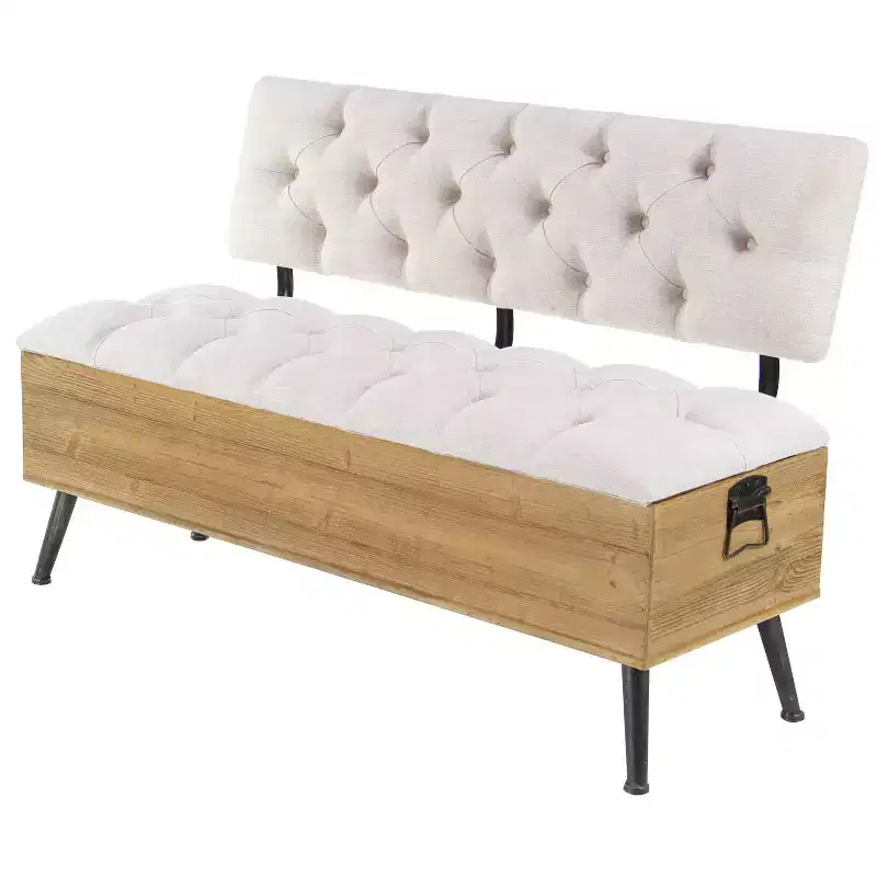 Industrial Wood Rectangular Upholstered Storage Bench White - Olivia & May: Entryway, Dining Seating