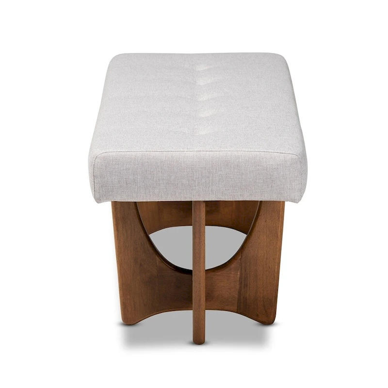 Theo Mid-Century Modern Fabric Upholstered Walnut Finished Bench - 17.9 High x 48.8 Wide x 18.3 Deep