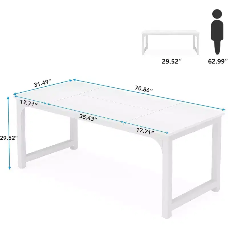 70.8?Executive Desk, Large Office Computer Desk with Thicken Frame, Modern Simple Workstation Business Furniture for Home Office, White