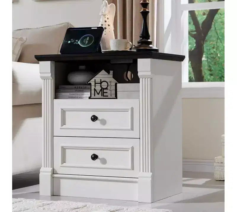 26 Nightstand with Charging, 23.6 Farmhouse Table Open Shelf & 2 Drawers