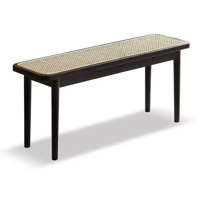 GDFStudio Rohit Farmhouse 47 Oak Wood Dining Bench with Rattan Detail
