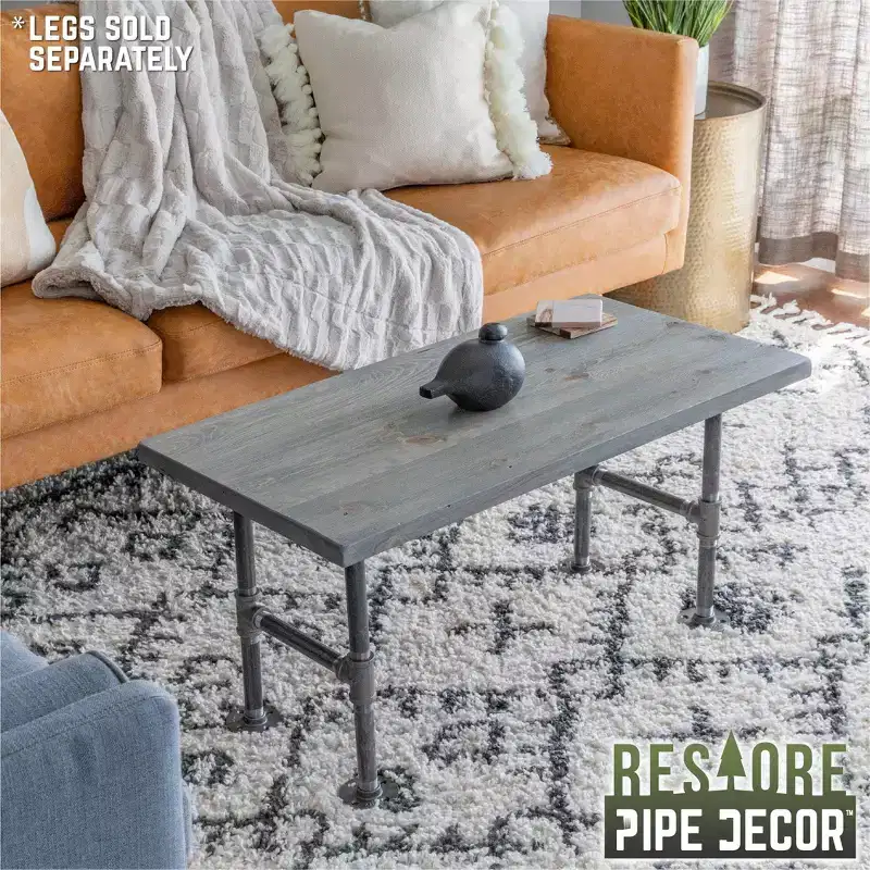 Riverstone Grey Solid Wood Coffee Tabletop, Reclaimed Pine, Wire-Brushed Distressed Finish, 36