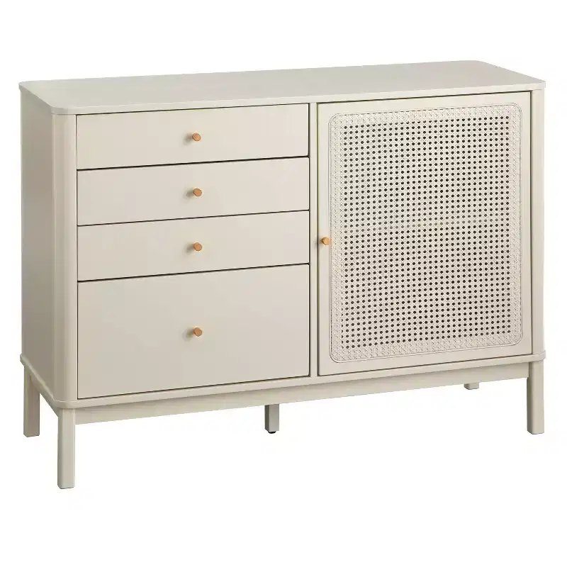 Lifestorey Bayview 4 Drawer and 1 Faux Rattan Door Dresser Ivory