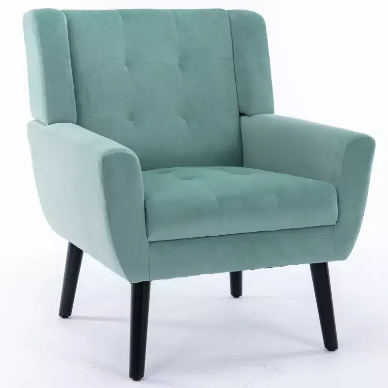 Etokfoks Velvet Upholstered Accent Chair 29.5in W x 29.5in D x 34.6in H Curved Back Black Wood Legs Modern Living Room Bedroom