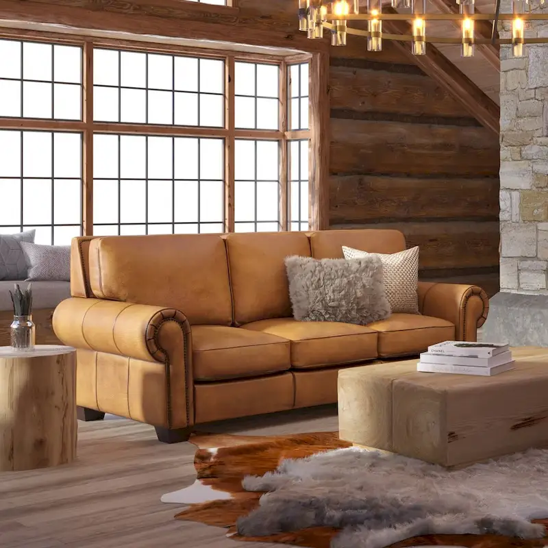 Top Grain Hand Antiqued Leather Traditional Sofa