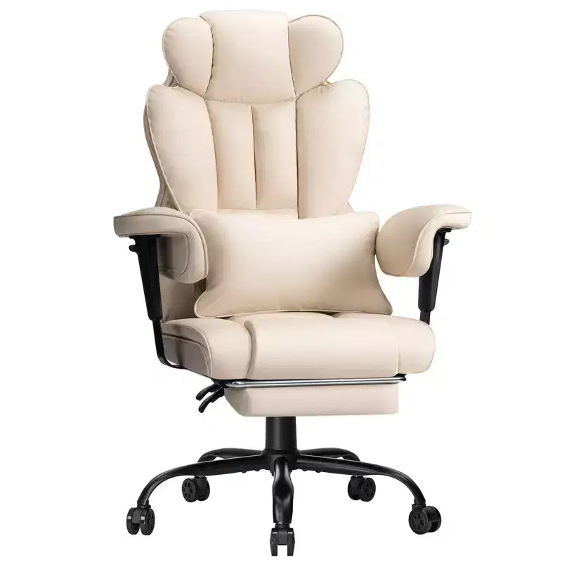 Hoffree Big & Tall Executive Leather Ergonomic Office Chair 450Lbs with 2-Point Massage Lumbar Support & Footrest