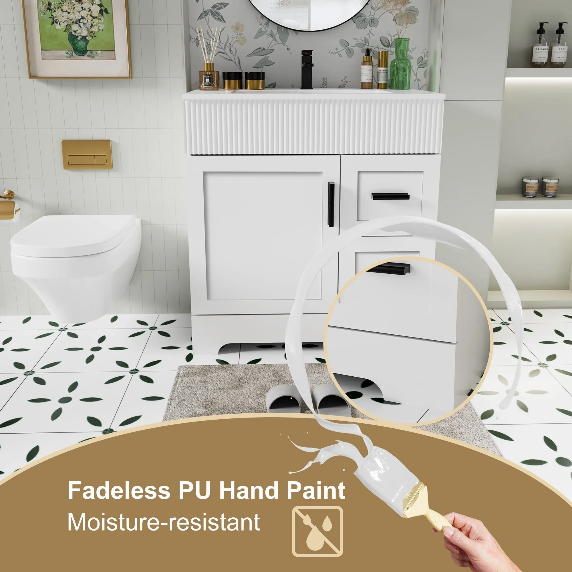Wavy Line 30/36/48 Bathroom Vanity Set with Sink & Faucet