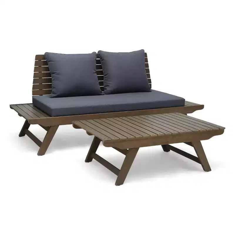Christopher Knight Home Sedona Outdoor Acacia Wood Loveseat and Coffee Table Set with Cushion
