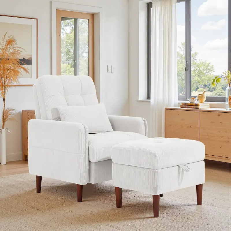 UIXE Modern Lounge Chair Accent Chair and Stroage Ottoman With Adjustable Backrest