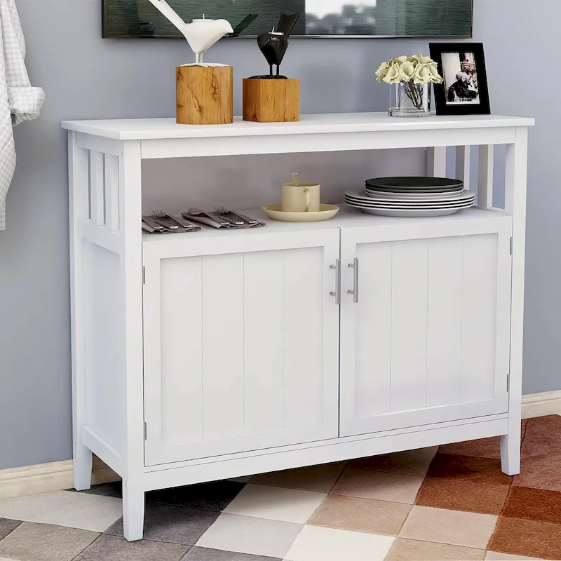 White Black Kitchen Storage Sideboard and Buffet Server Cabinet - 40WX16DX34H