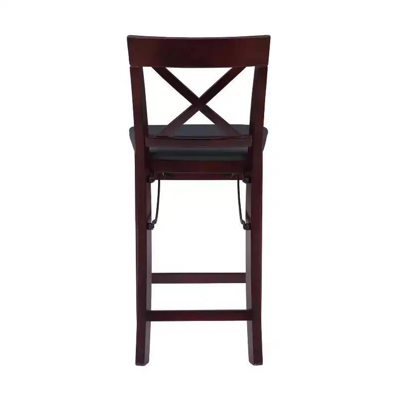 Triena X Back Faux Leather Folding Counter Height Barstool Espresso - Linon: Padded Seat, 24" High