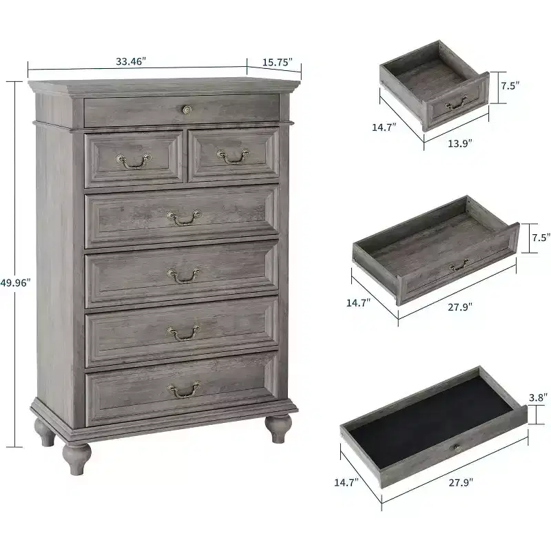 50 Rustic Farmhouse 7-Drawer Dresser - Jewelry Storage Chest for Bedroom & Living
