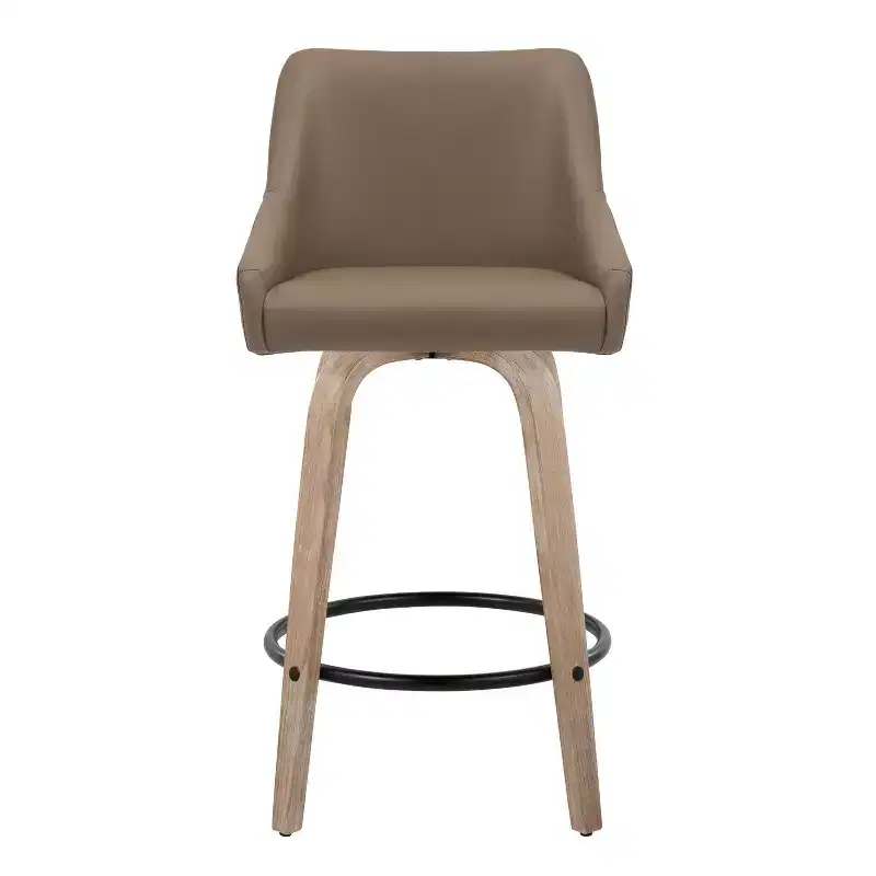 LumiSource Set of 2 Hannah Counter Height Barstools Whitewashed Wood