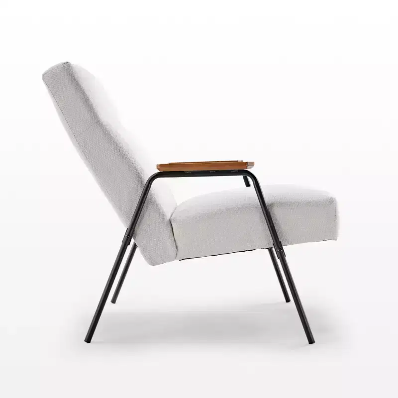 Upholstered Lounge Chair with Armrest, 120° Tilt & High-Density Foam Cushion, White Flannel