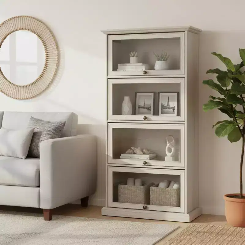 Homy Casa 4-Tier Glass Display Cabinet with Flip-Up Doors for Living Room, Entryway or Office