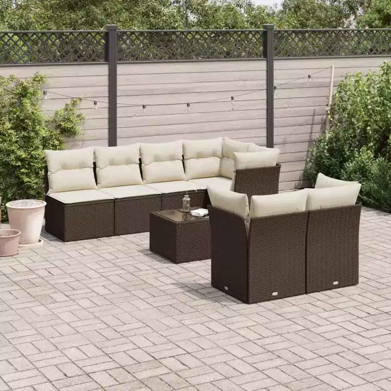vidaXL Garden Sofa Set Brown, Cream White