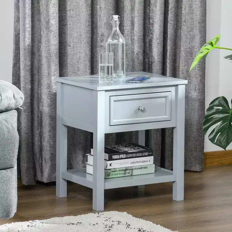 Wood Accent End Table with Drawer and Bottom Shelf 22