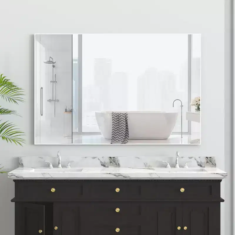 48x32 Modern White Frame Bathroom Mirror: Oversized, Aluminum, Wall Mounted, Vertical/Horizontal
