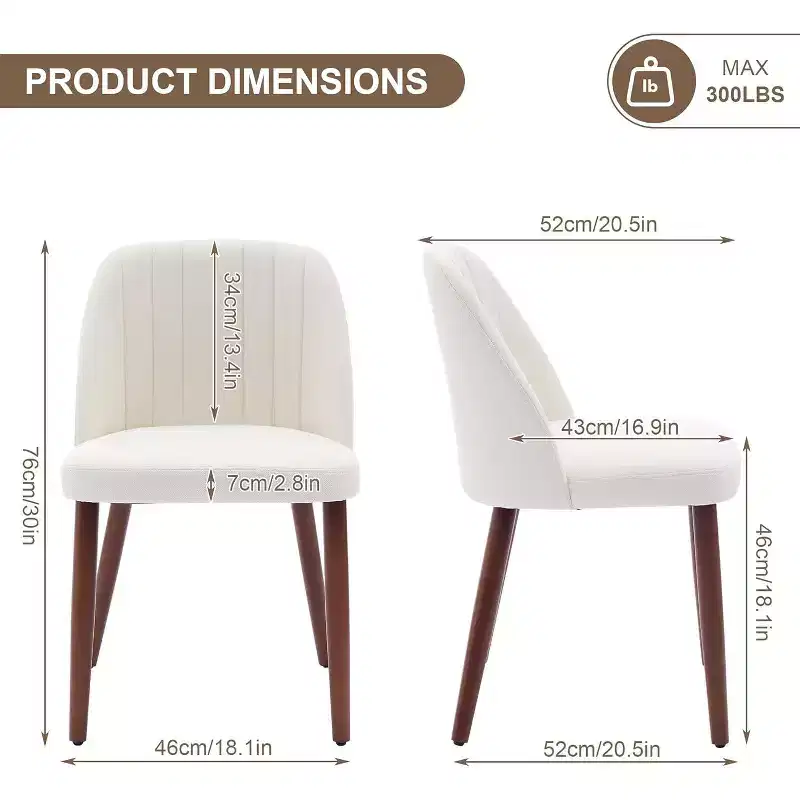 2Pcs Modern Wooden Accent Dining Chairs, Upholstered Armless Chairs with Padded Seat and Sturdy Wood Legs for Kitchen, Dining Room, Restaurant