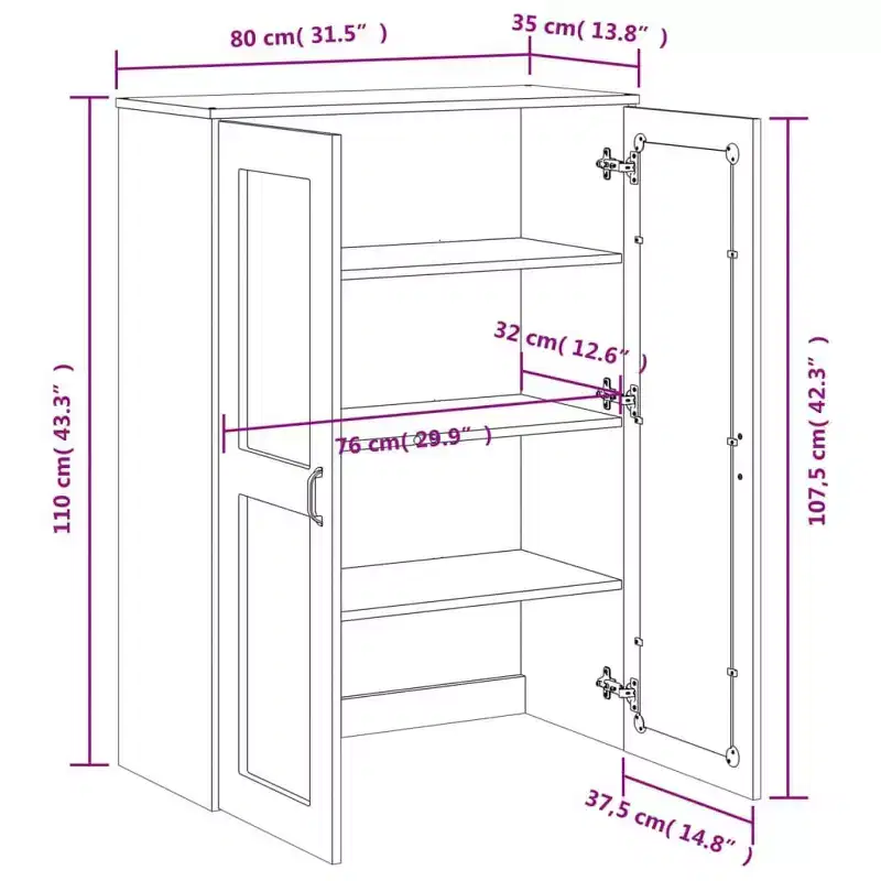 Industrial Highboard Top with 3 Shelves & Frosted Glass Doors – Anthracite