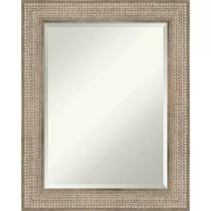 24" x 30" Beveled Trellis Silver Wood Wall Mirror - Amanti Art: Modern Rectangular, No Assembly Required