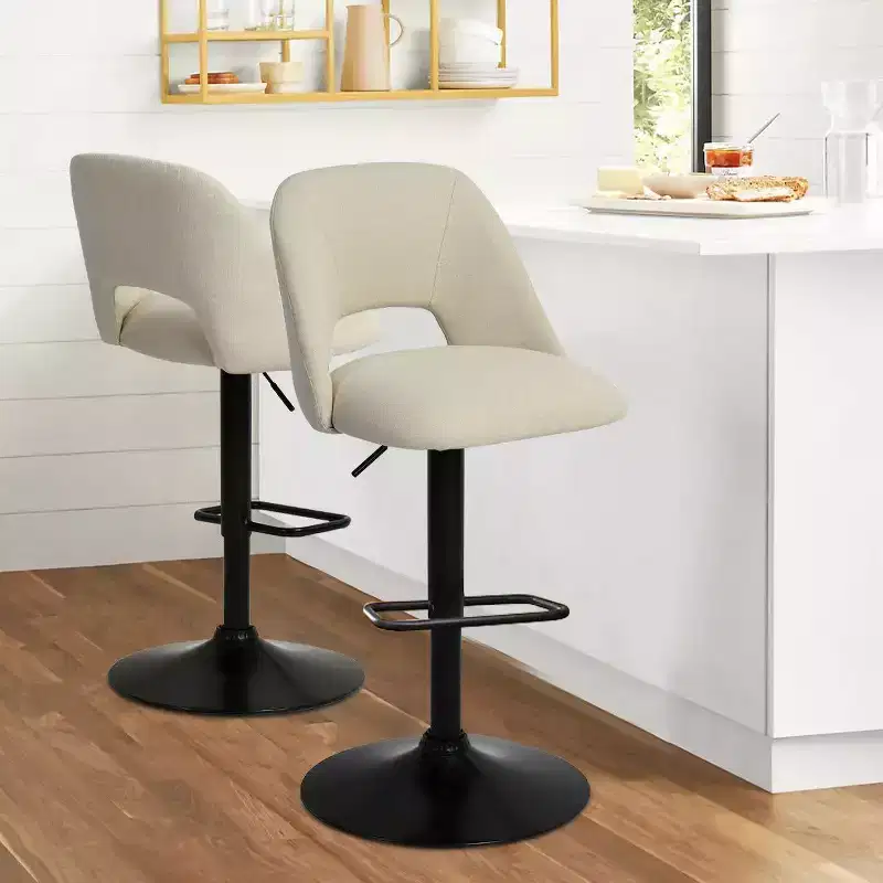 Set of 2 Adjustable Swivel Bar Stools, 24–32 Inch Height, Upholstered Counter Stools with Back and Black Base