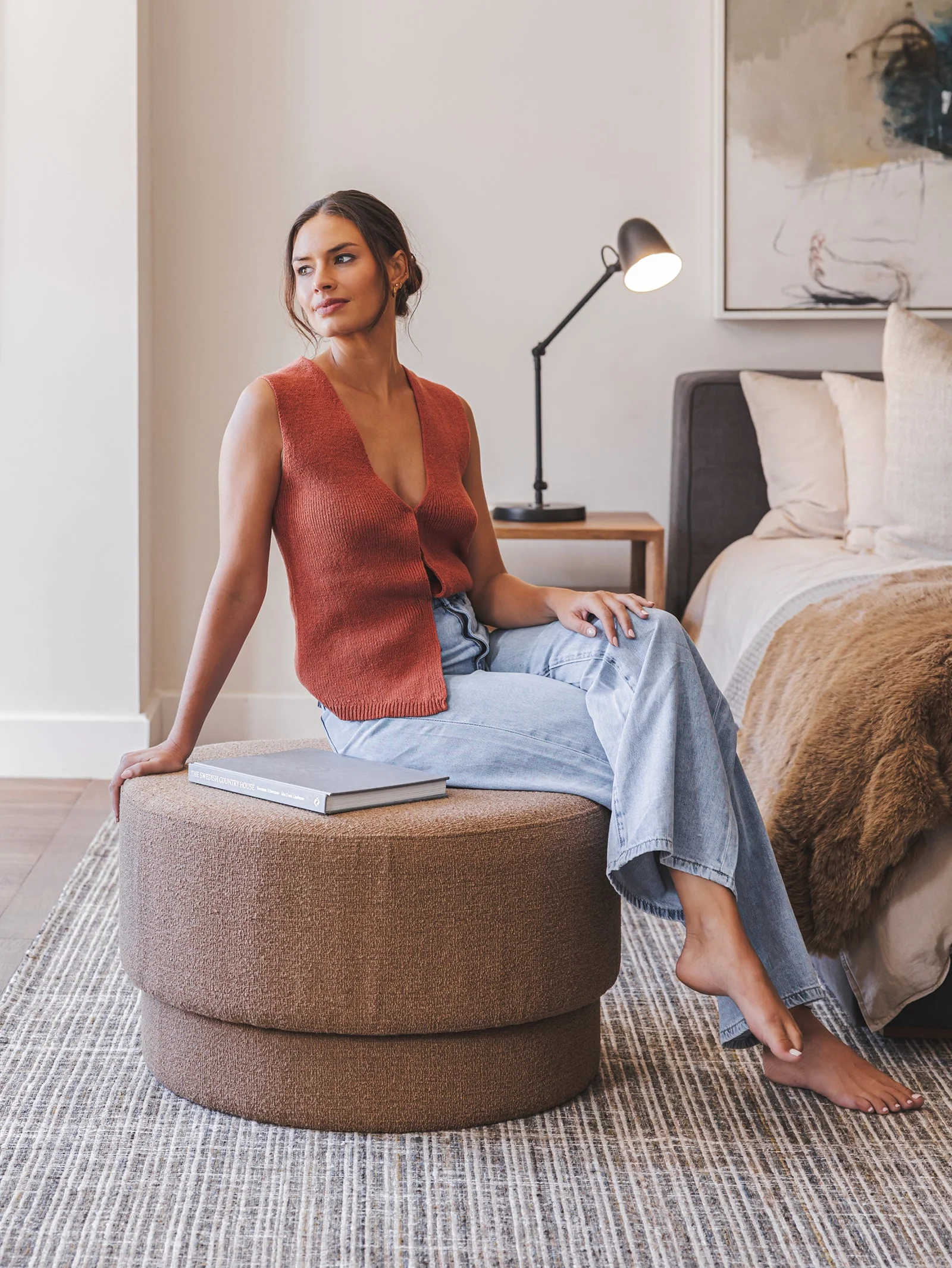 Fabric Ottoman for Living Room