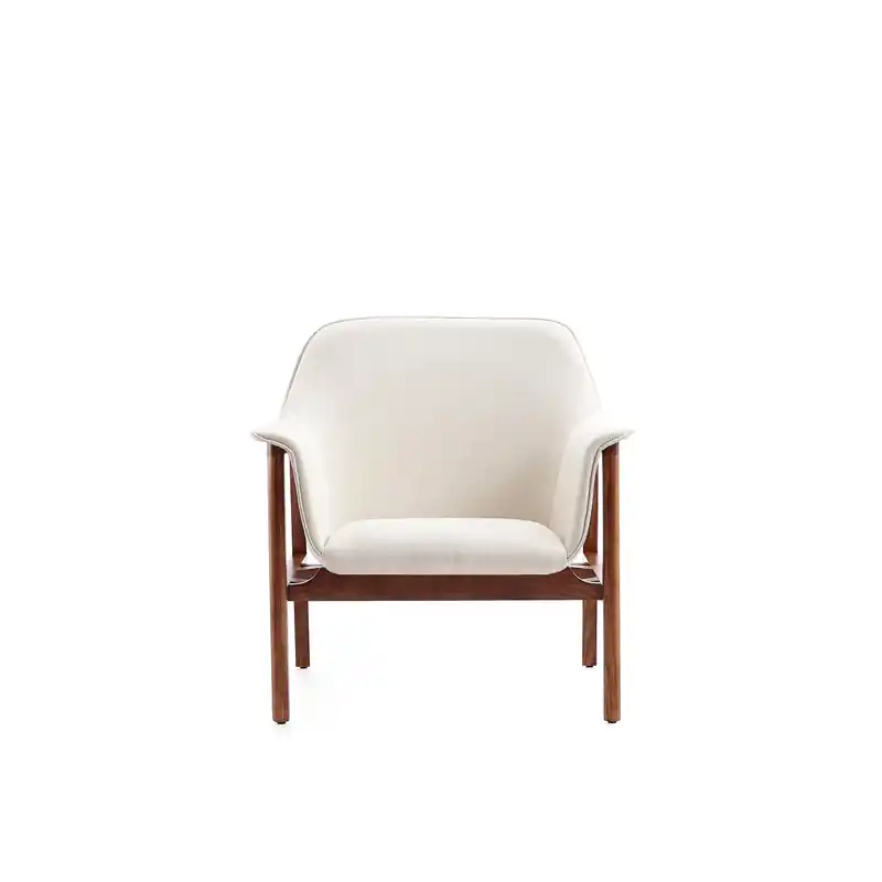 Linen Weave Accent Chair - Cream & Walnut