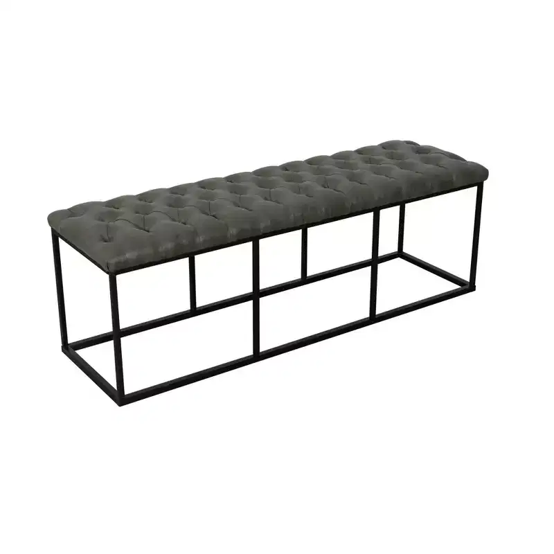 Draper Ottoman with Button Tufting Gray - HomePop: Upholstered Metal Frame, Living Room Seating