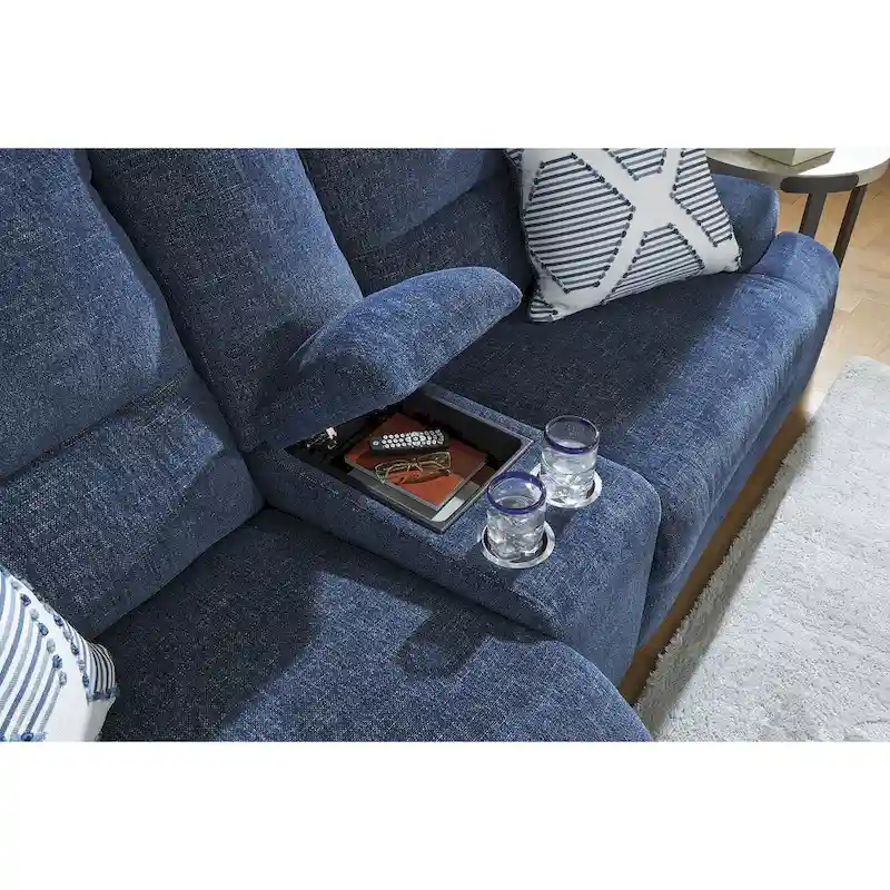 Signature Design by Ashley Acklen Place Blue 3-Piece Power Reclining Sectional with Chaise - 94W x 70D x 40H