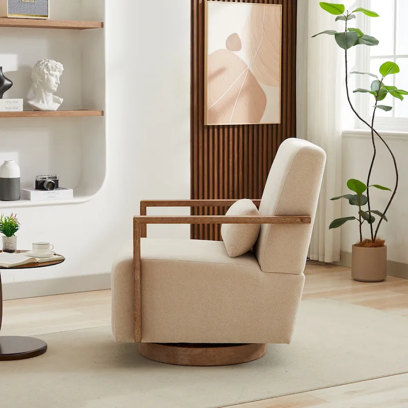 30.31 Linen Blend Upholstered 360 Swivel Accent Chair