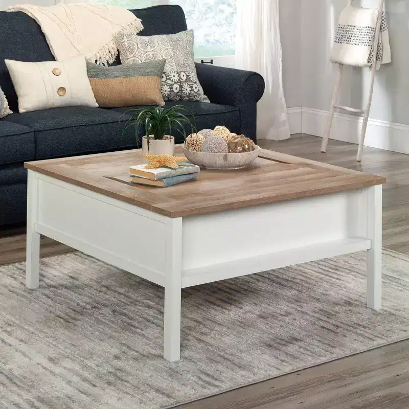 Gaming Coffee Table with Reversible Top and Adjustable Storage Shelf - Soft White