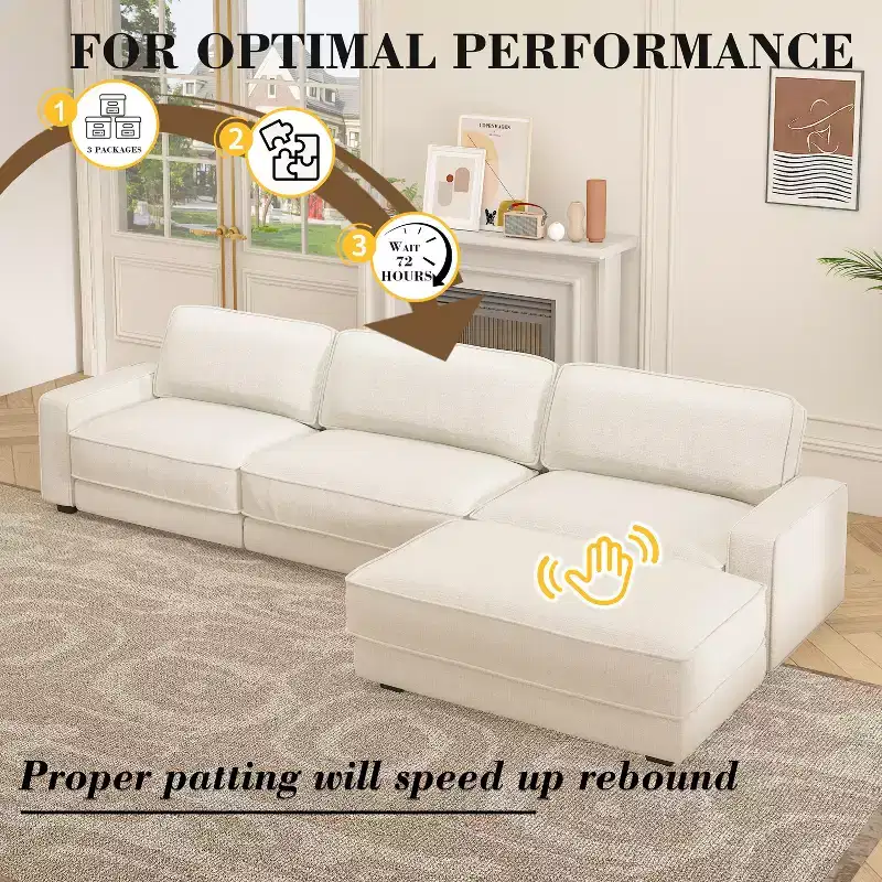 Dyonery 120 Modular Sectional Sofa, Cloud Sectional Couch with Deep Seat, Modern Modular L-Shape Sofa Couch with Chaise.
