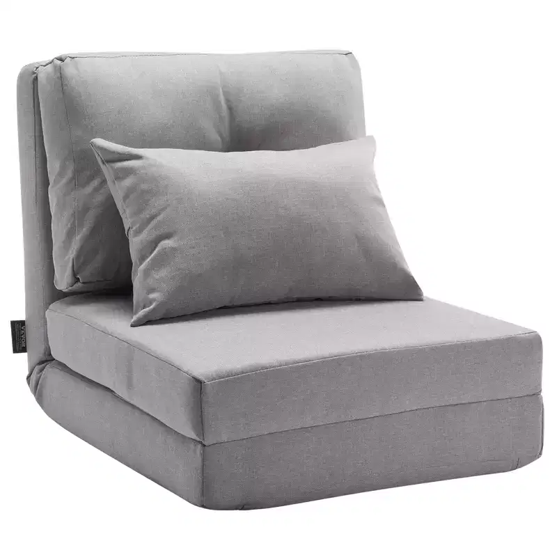 Convertible Flip Chair, 5-Position Adjustable Floor Lazy Sofa, Folding Upholstered Couch Bed with Adjustable Backrest Metal Frame, Gray