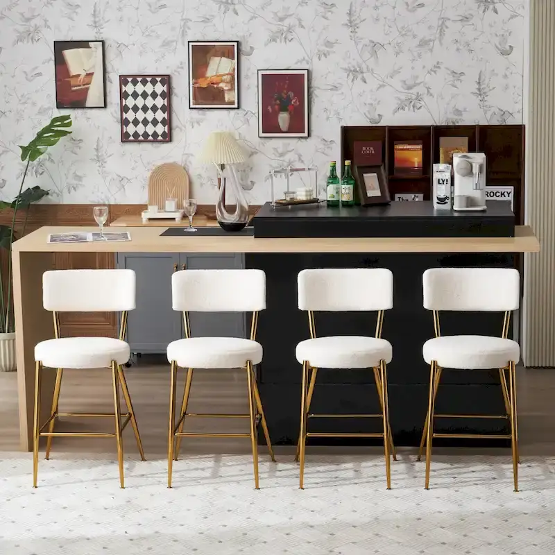 Set of 2/Set of 4 Modern Teddy Fabric Upholstered Bar Stools with Metal Base
