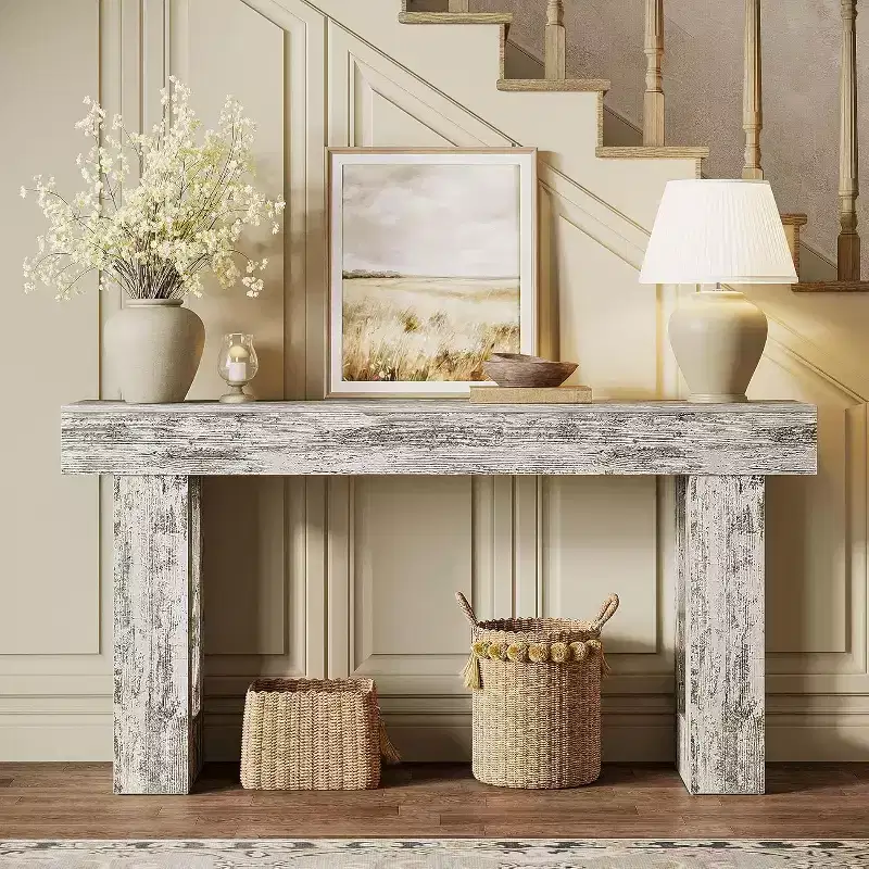 Wood Farmhouse Console Table 63''L