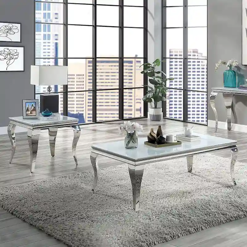 Kiermeyer Contemporary Glass 2-Piece Coffee Table Set by Furniture of America