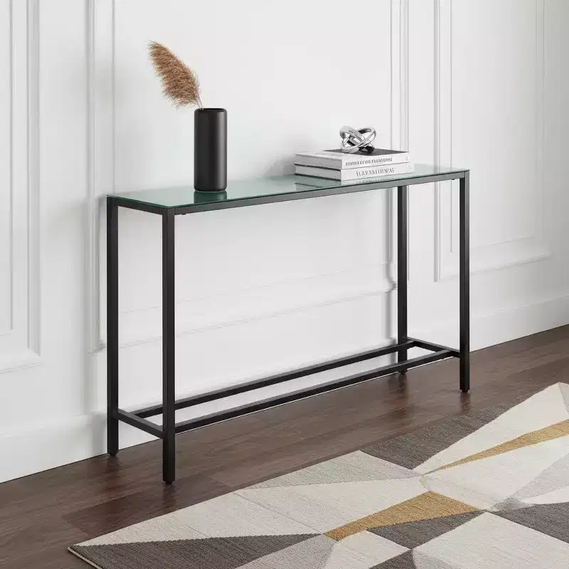 56 Black Mirrored Glass Console Table