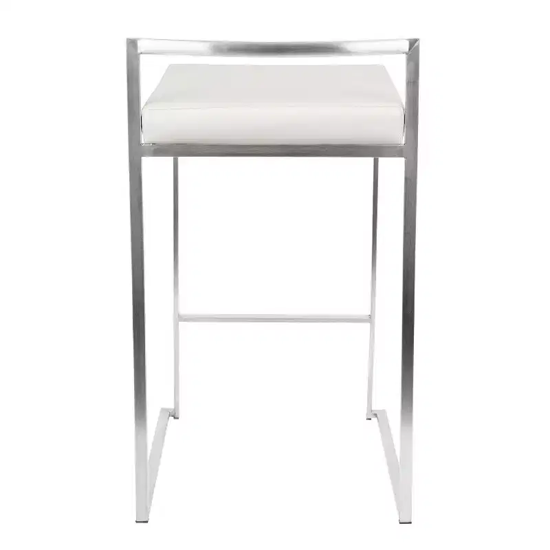 LumiSource Set of 3 Fuji Stacker Counter Height Barstools Stainless Steel/White PU
