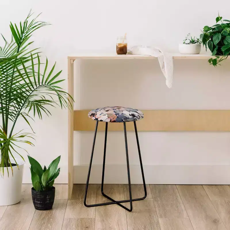 Distorted Garden Tiles Counter Stool, Faux Leather, Steel Frame, 25