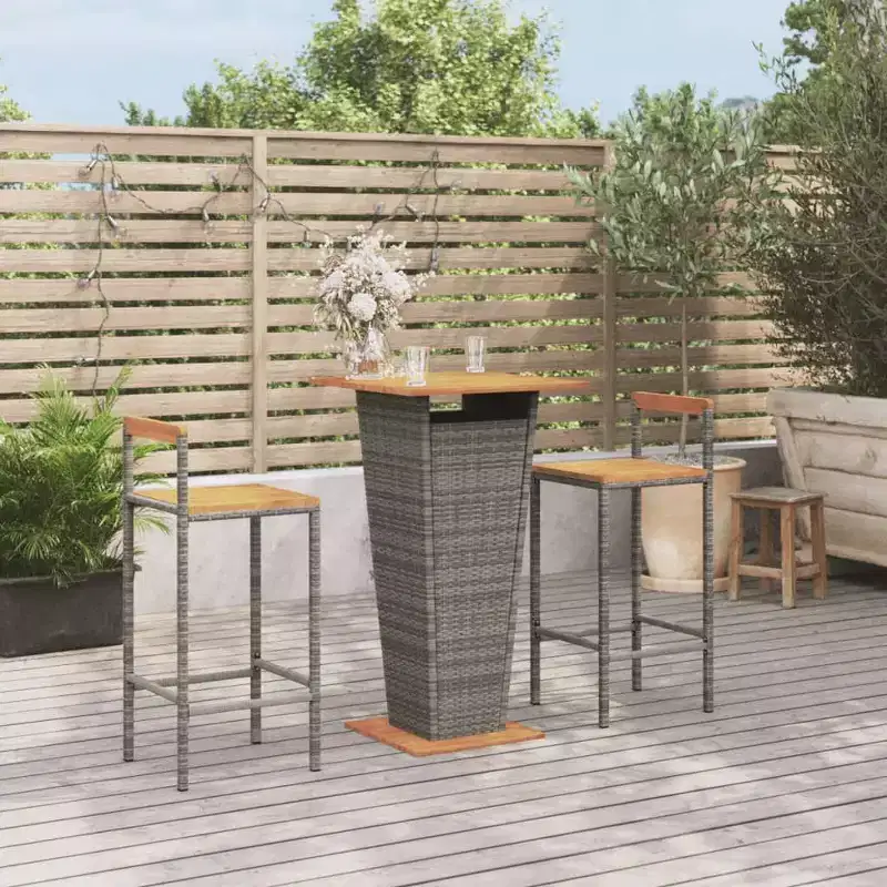 vidaXL Patio Bar Set Bar Stool Bistro Table Poly Rattan and Solid Wood Acacia