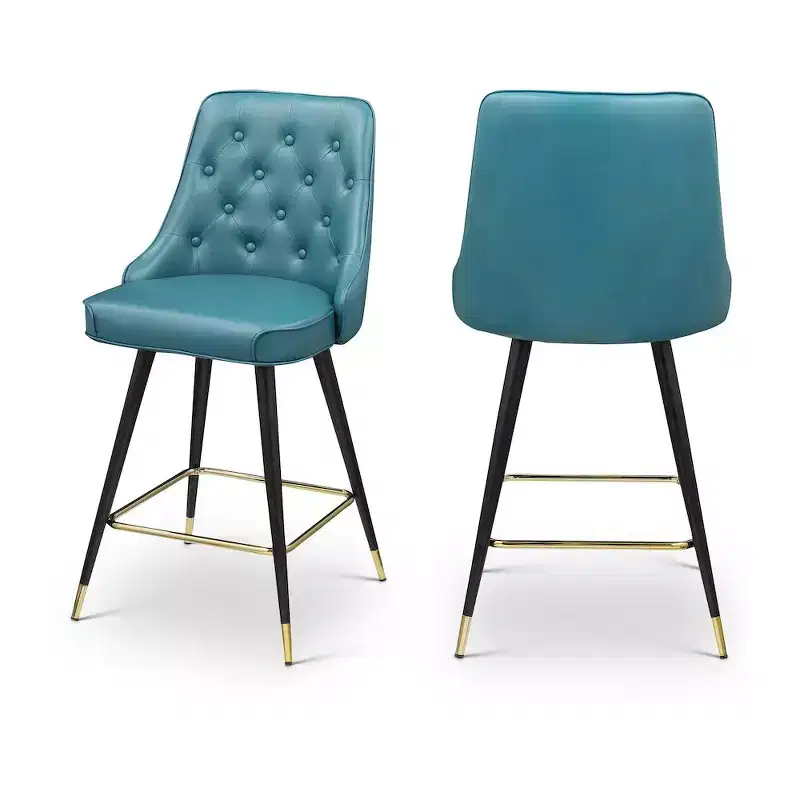 Teal Faux Leather Counter Stool, Armless Mid-Back, Set of 2