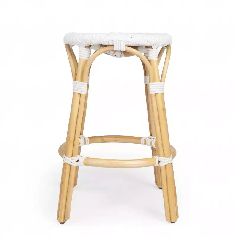 HomeRoots 24 White and Natural Heavy Duty Rattan Backless Counter Height Bar Chair
