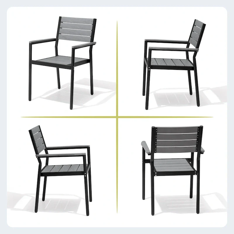 7-Piece Patio Dining Set Aluminum Dining Table with Umbrella Hole and Stackable Chairs
