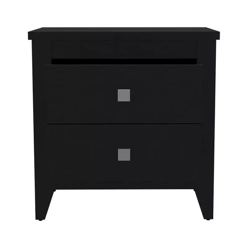 HomeRoots 24 Black Wood Two Drawer Nightstand