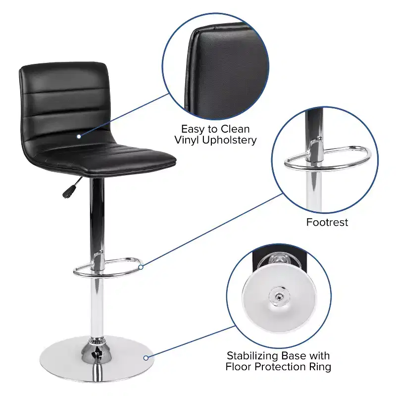 Emma and Oliver Coti Modern Channel Tufted Upholstered Height Adjustable Mid-Back Stool and Pedestal Base with Footrest