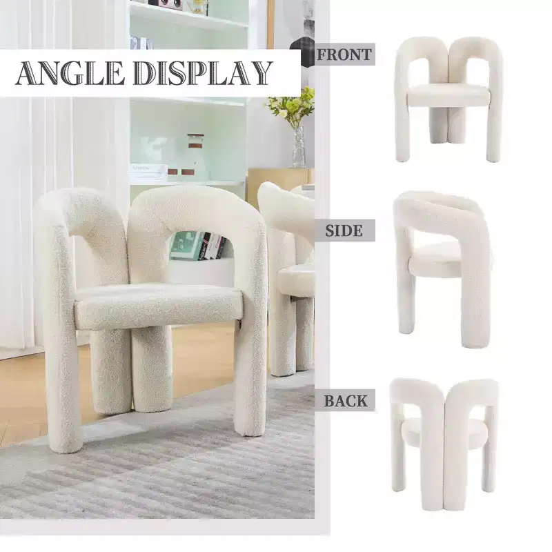 Modern Soft Chenille Accent Chair - Open Back 3-Leg Barrel - Comfy Dining Set of 2 (Beige)
