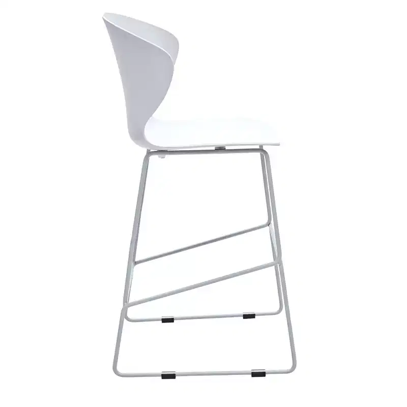 HomeRoots Set of Two 26 White and Silver Heavy Duty Plastic and Metal Low Back Counter Height Bar Chairs